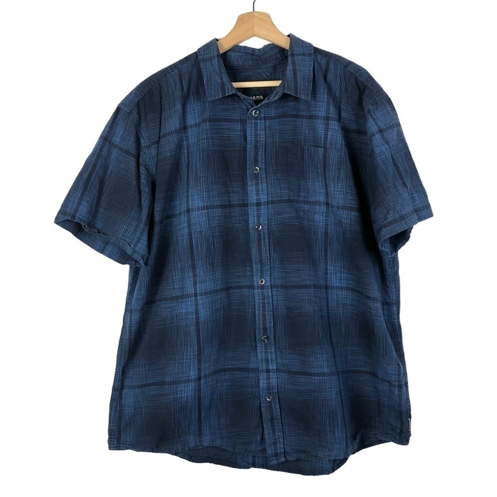 Prana Ecto Spade Dye Blue & Black‎ Plaid Short Sleeve Button Down XXL